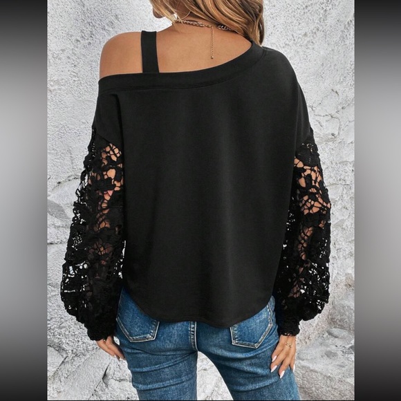 Boho lace sleeve asymmetrical neck blouse - Picture 3 of 6